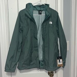 Green rain jacket